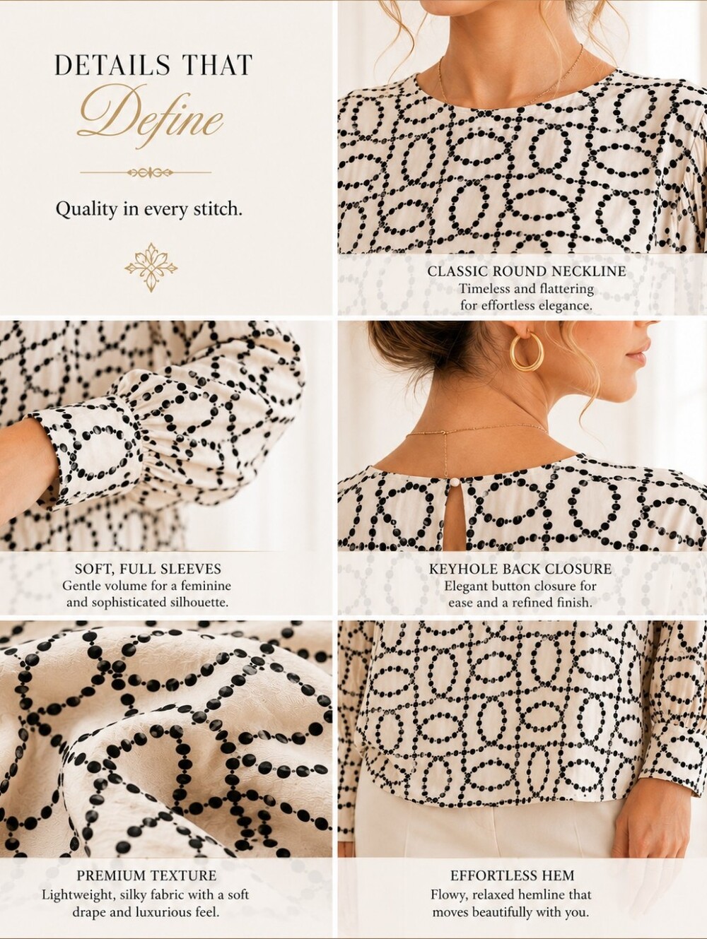 Philosophy Blouse | Size 3X | Ivory Black Geometric Print Long Sleeve Top - Picture 3 of 11